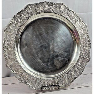 E.G. Webser & Son Silverplated 14" Round Platter/Plate Dutch Repousse, Vintage